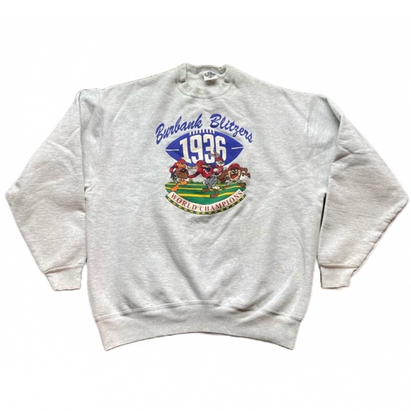VINTAGE 1991 WARNER BROS BUTBANK BLITZERS FOOTBALL CREWNECK SWEATSHIRT GRAY RARE - Picture 1 of 16
